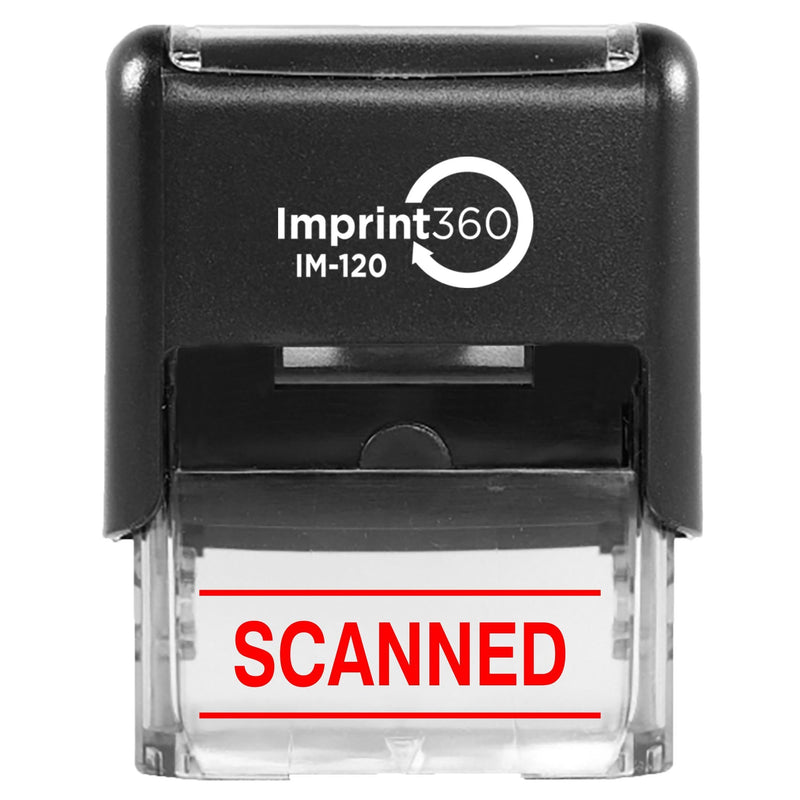 Supply360 AS-IMP1130R - Scanned w/Upper and Lower Bars, Red Ink, Heavy Duty Commerical Self-Inking Rubber Stamp, 9/16" x 1-1/2" Impression