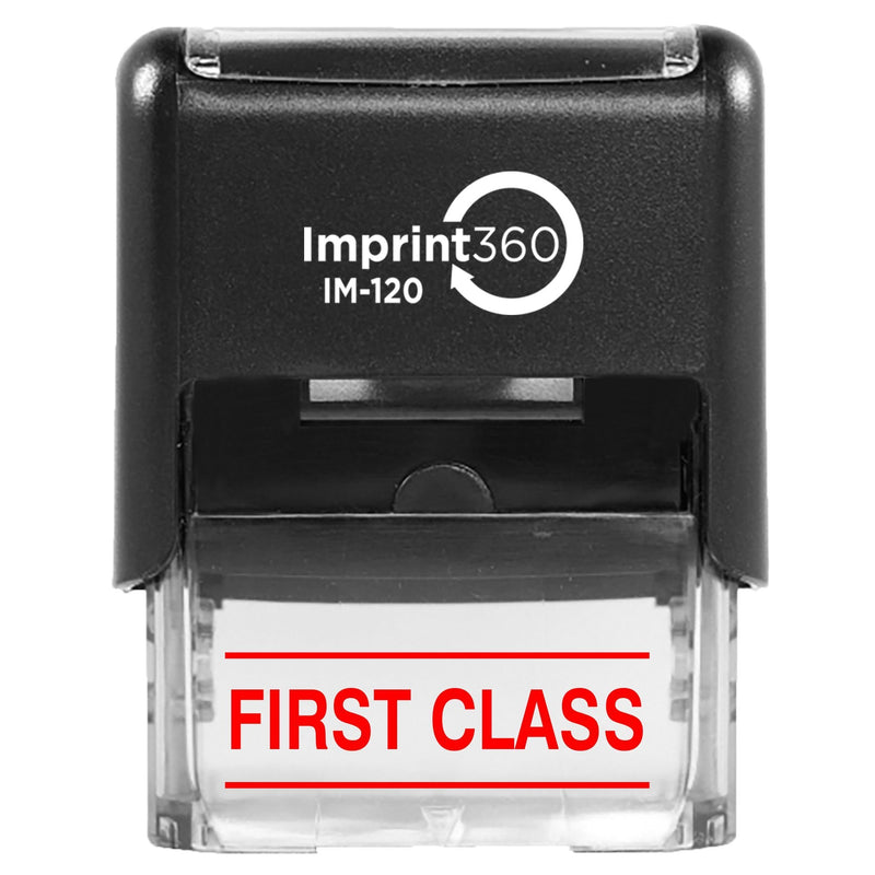 Supply360 AS-IMP1138R - First Class w/Upper and Lower Bars, Red Ink, Heavy Duty Commerical Self-Inking Rubber Stamp, 9/16" x 1-1/2" Impression