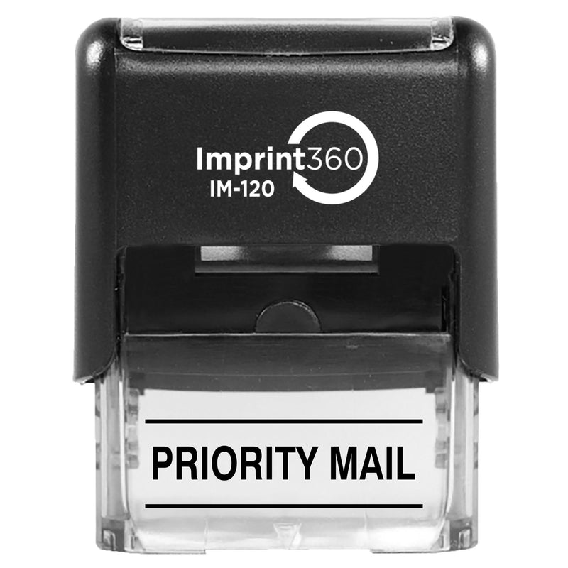 Supply360 AS-IMP1141K - Priority Mail w/Upper & Lower Bars, Black Ink, Heavy Duty Commerical Self-Inking Rubber Stamp, 9/16" x 1-1/2" Impression