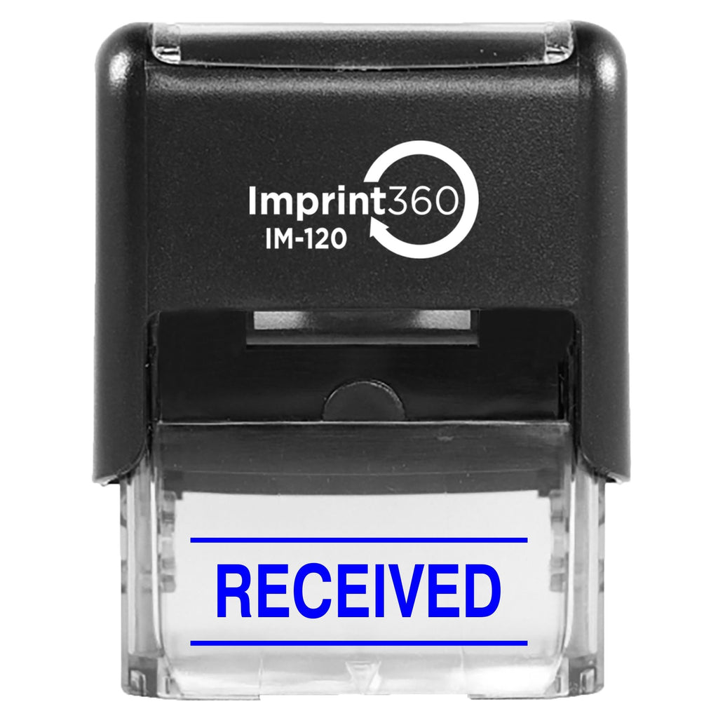 Supply360 AS-IMP1143B - Received w/Upper and Lower Bars, Blue Ink, Heavy Duty Commerical Self-Inking Rubber Stamp, 9/16" x 1-1/2" Impression