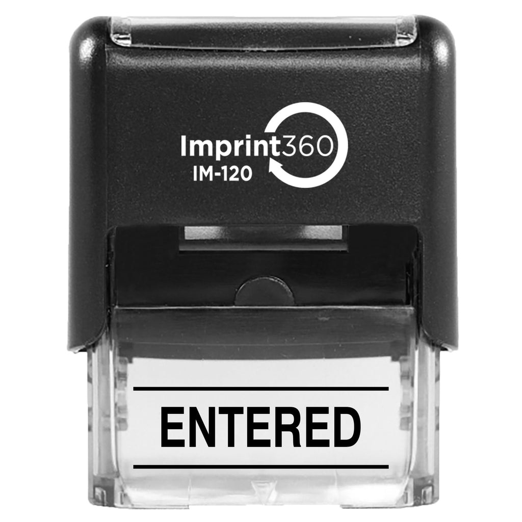 Supply360 AS-IMP1142K - Entered w/Upper and Lower Bars, Black Ink, Heavy Duty Commerical Self-Inking Rubber Stamp, 9/16" x 1-1/2" Impression