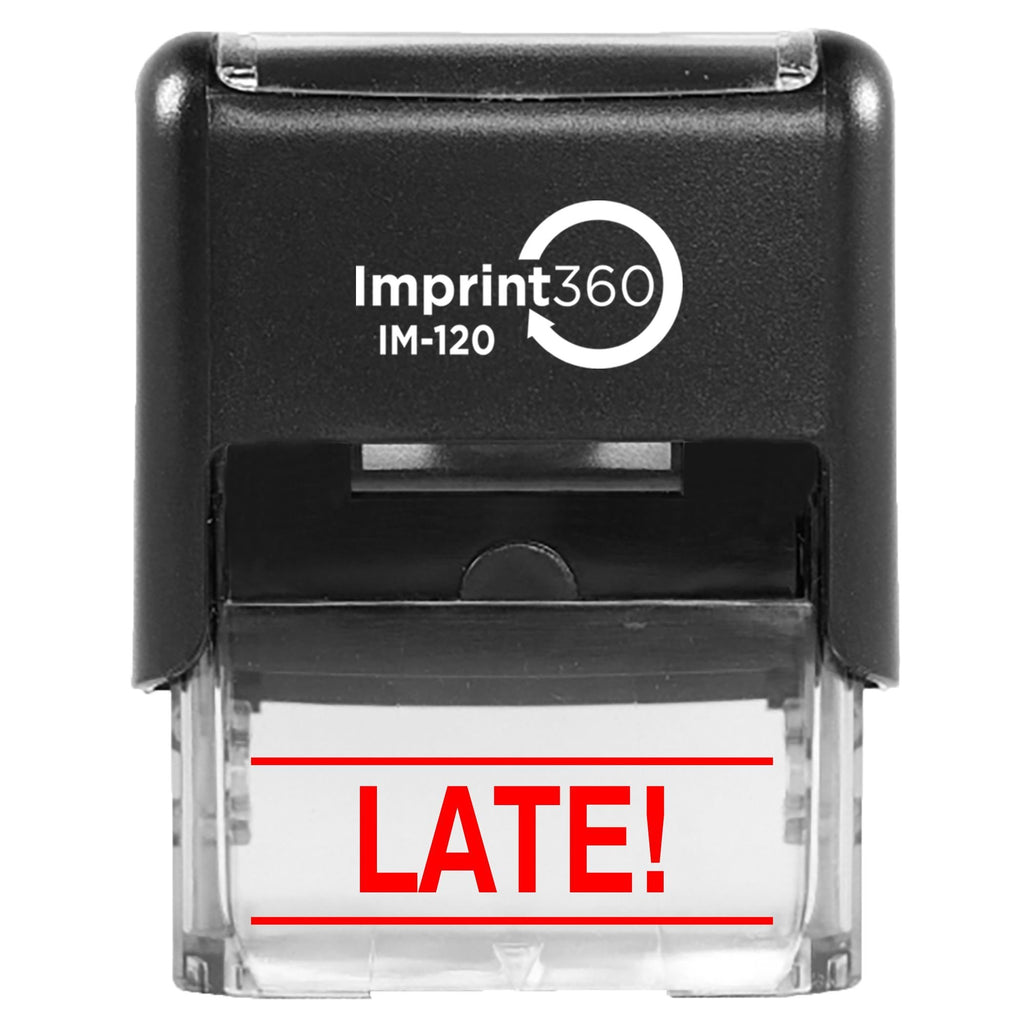 Supply360 AS-IMP1144R - Late! w/Upper and Lower Bars, Red Ink, Heavy Duty Commerical Self-Inking Rubber Stamp, 9/16" x 1-1/2" Impression