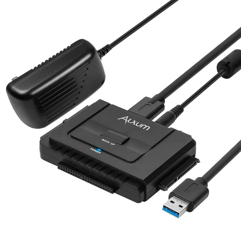 Alxum USB 3.0 to IDE SATA Converter, Hard Drive Reader for Universal 2.5/3.5 IDE Hard Drive & SATA HDD SSD, Support One Touch Backup and Max 18TB, with 12V 2A Power Adapter & USB A Cable 80cm