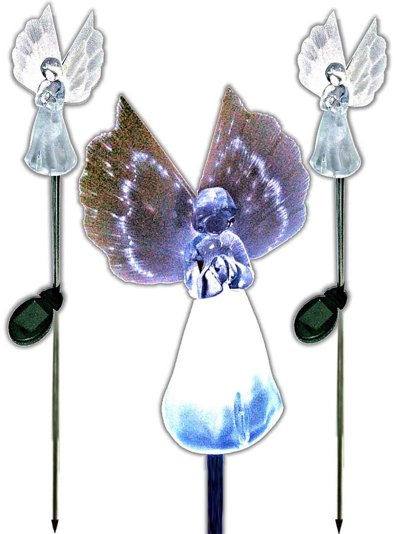 Brilliant & Mo Set of 2 Gorgeous Frosty Solar Angel Lights Garden Stakes with Fibre Optic Wings