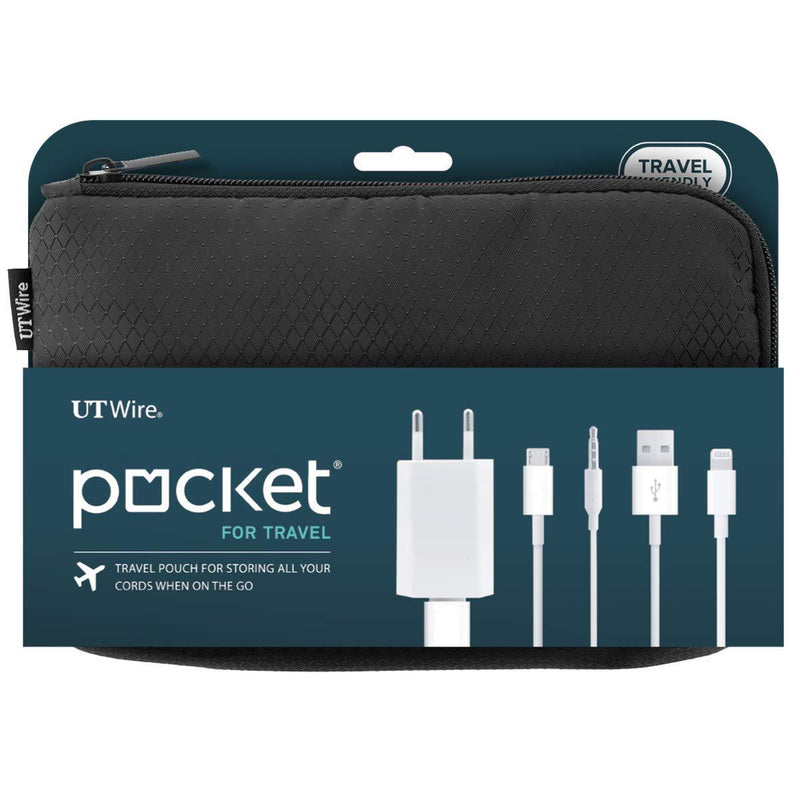 UT Wire Pocket Travel Organizer Case with Zipper for Charger, Cable, Power Bank, Flash Memory Accessories Holder in Black 1-Pack 1 Pack