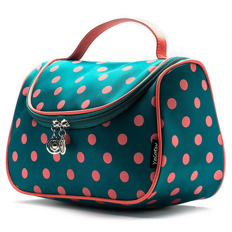 Cute Travel Makeup Bag, Yeiotsy Cute Polka Dots Toiletry Bag with Handle for Girls Cosmetic Organizer for Women (Lake Blue) Lake Blue