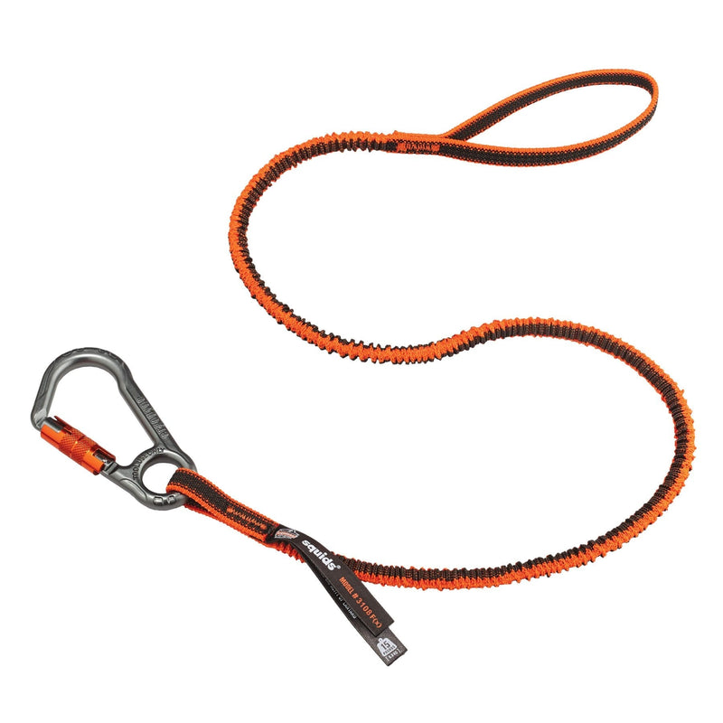 Shock Absorbing Tool Lanyard with Locking Carabiner and Loop End, Tool Weight Capacity 15lbs, Ergodyne Squids 3108, Orange (3108F(x)), Standard