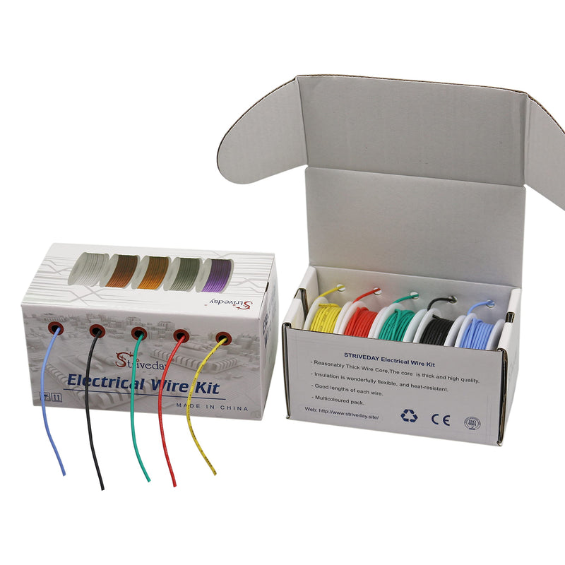 Striveday 30 AWG Flexible Silicone Wire Electric Wire 30 Gauge Coper Hook Up Wire 300V Cables Electronic Stranded Wire Cable Electrics DIY Box-1 30AWG Silicone wire Box1=Red+Blue+Green+Yellow+Black