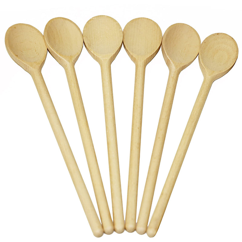 BICB Oval Wooden Spoons for Cooking, Pack of 6 (12-Inch Long) Solid Natural Beechwood Cookware for Stirring, Mixing, Tasting, Serving Food, Craft, Sturdy, Durable, Extra-Strength