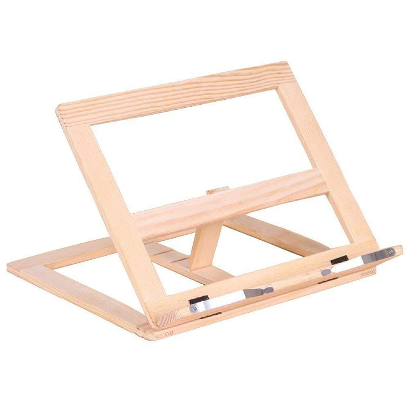 Natural Wooden Book Stand, MOMSIV Adjustable Book Holder for Kitchen & Office Reading Desk Portable Cookbook Stand Textbooks Books Stand Tray and Page Paper Clips (11.8 x 9.5inches) Wood, 11.8" x 9.5"