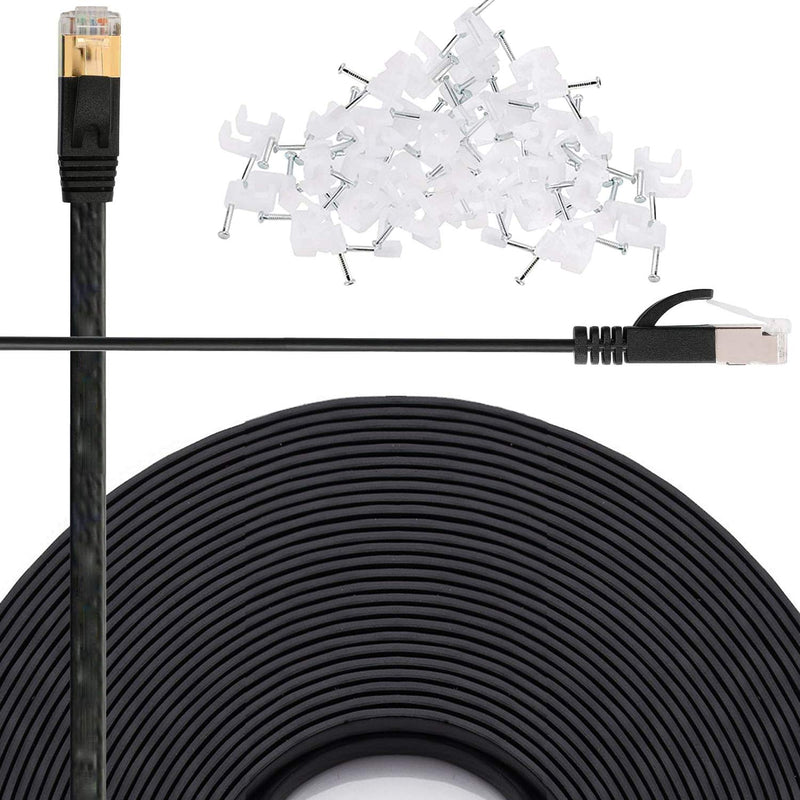 Cat 6 Ethernet Cable 100 FT Flat Internet Network Cables with Cable Clips Cat6 Ethernet Patch Cable with Snagless Rj45 Connectors Black Computer LAN Cableï¼ˆ100FTï¼‰â€¦ 100FT Black