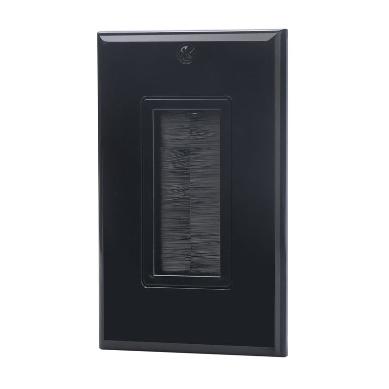 IBL-Single Gang Wall Plate with Brush Bristles (Black) Black