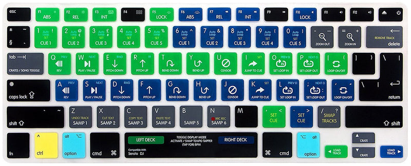 HRH Serato DJ Functional Shortcuts Hotkey Silicone Keyboard Cover Skin for MacBook Air 13,for MacBook Pro13/15/17 (with or w/Out Retina Display, 2015 or Older Version)&for iMac Older,USA/European