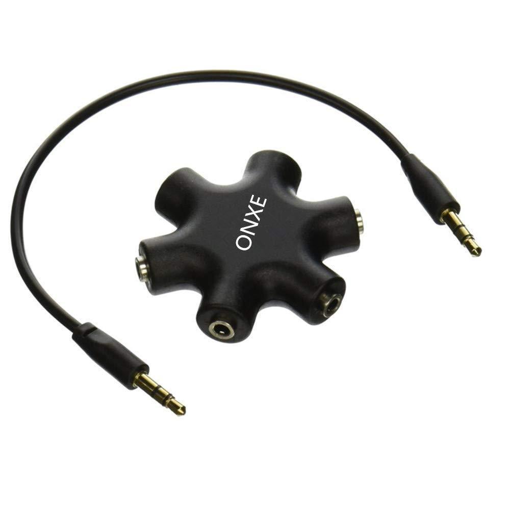 Headphone Splitter,ONXE 3.5mm Stereo Audio Headset Adapter,5 Way 1 Male to 2 3 4 5 Female Splitter Cable for Mp3 Player,Mobile Phone,Laptop,PC,Headphones,Speakersï¼ˆBlackï¼‰ Black