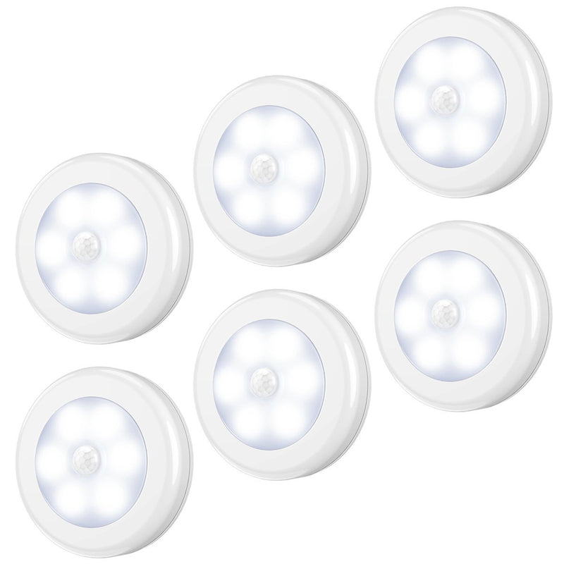 AMIR (Upgraded Version) Motion Sensor Light, Cordless Battery-Powered LED Night Light, Stick-Anywhere Closet Light Stair Lights, Wall Lights for Hallway, Bedroom, Kitchen (White - Pack of 6) White