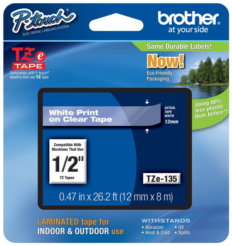 2/Pack Genuine Brother 1/2" (12mm) White on Clear TZe P-Touch Tape for Brother PT-1830, PT1830 Label Maker