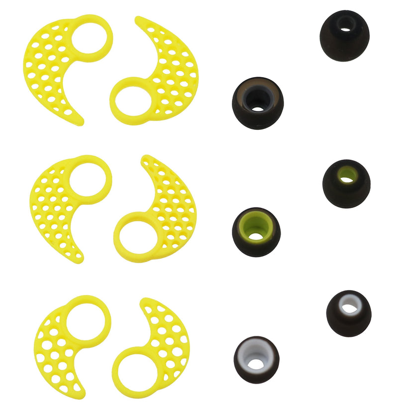 BLUEWALL Ear Cushion Ear Fin Ear Hook for JayBird X2, X, 3 Pairs SML Replacement Eartips EarFins Earhooks for JayBird BlueBuds X,X2 Mpow Bluetooth Sport Headphones with Cable Clip, Yellow