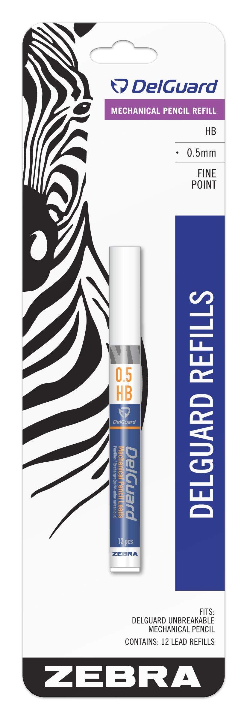 Zebra Pen DelGuard Mechanical Pencil HB#2 Lead Refills, 0.5mm, Fine Point, 1 Tube (Contains 12 Pcs Lead)