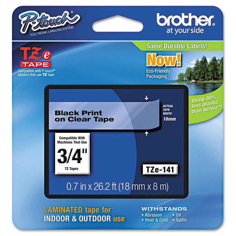 Genuine Brother 3/4" (18mm) Black on Clear TZe P-Touch Tape for Brother PT-D450, PTD450 Label Maker
