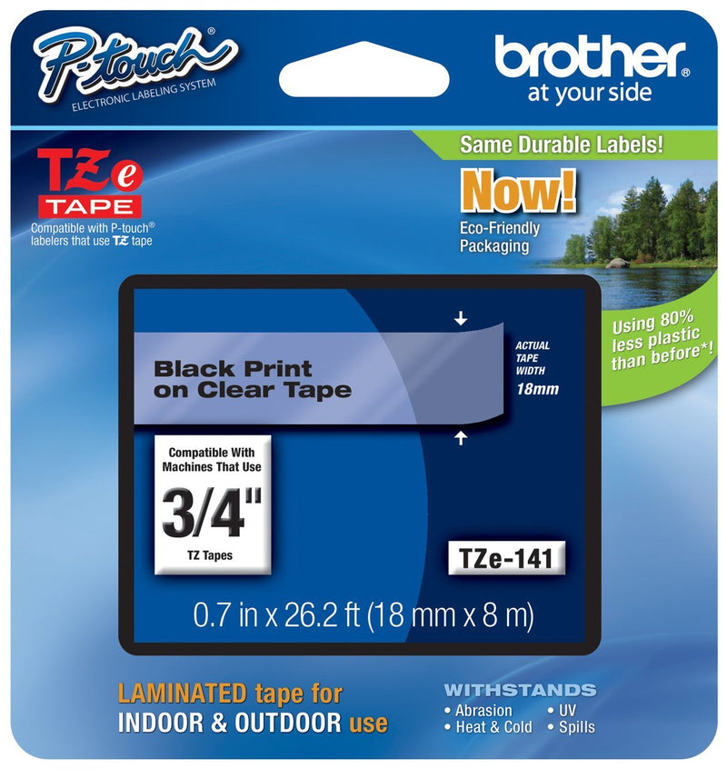 Genuine Brother 3/4" (18mm) Black on Clear TZe P-Touch Tape for Brother PT-1900, PT1900 Label Maker