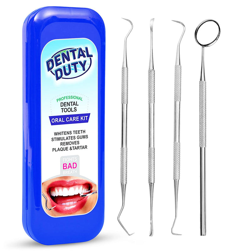 Professional Dental Instrument Set – User-Friendly Stainless Steel Dental Tools – Teeth Cleaning Kit Includes Plaque Remover for Teeth, Tooth Pick Tool, Dental Scaler & Dental Mirror – Blue