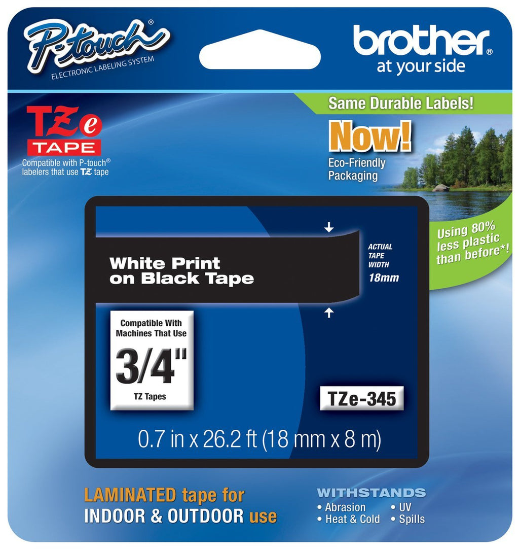 Genuine Brother 3/4" (18mm) White on Black TZe P-Touch Tape for Brother PT-1890, PT1890 Label Maker