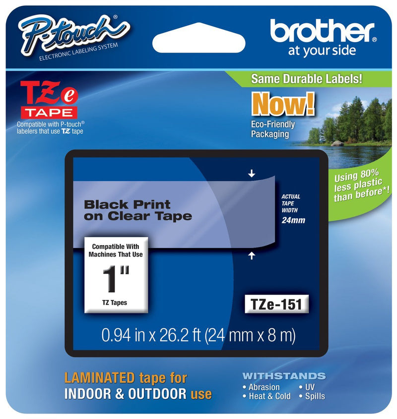 Genuine Brother 1" (24mm) Black on Clear TZe P-touch Tape for Brother PT-2700, PT2700 Label Maker