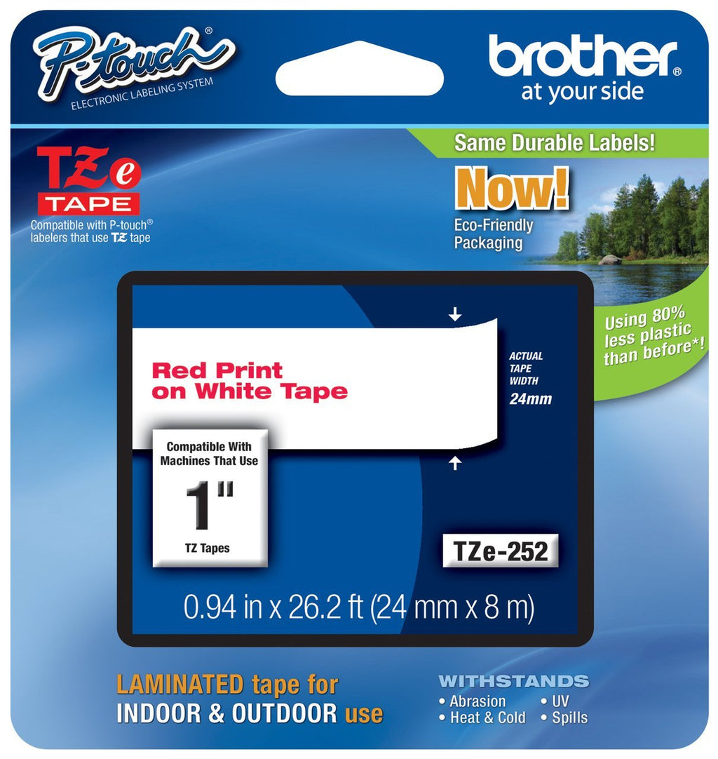 Genuine Brother 1" (24mm) Red on White TZe P-Touch Tape for Brother PT-D600, PTD600 Label Maker