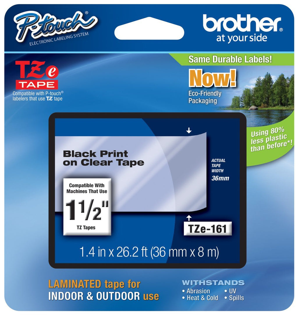 Genuine Brother 1-1/2" (36mm) Black on Clear TZe P-Touch Tape for Brother PT-9700PC, PT9700PC Label Maker