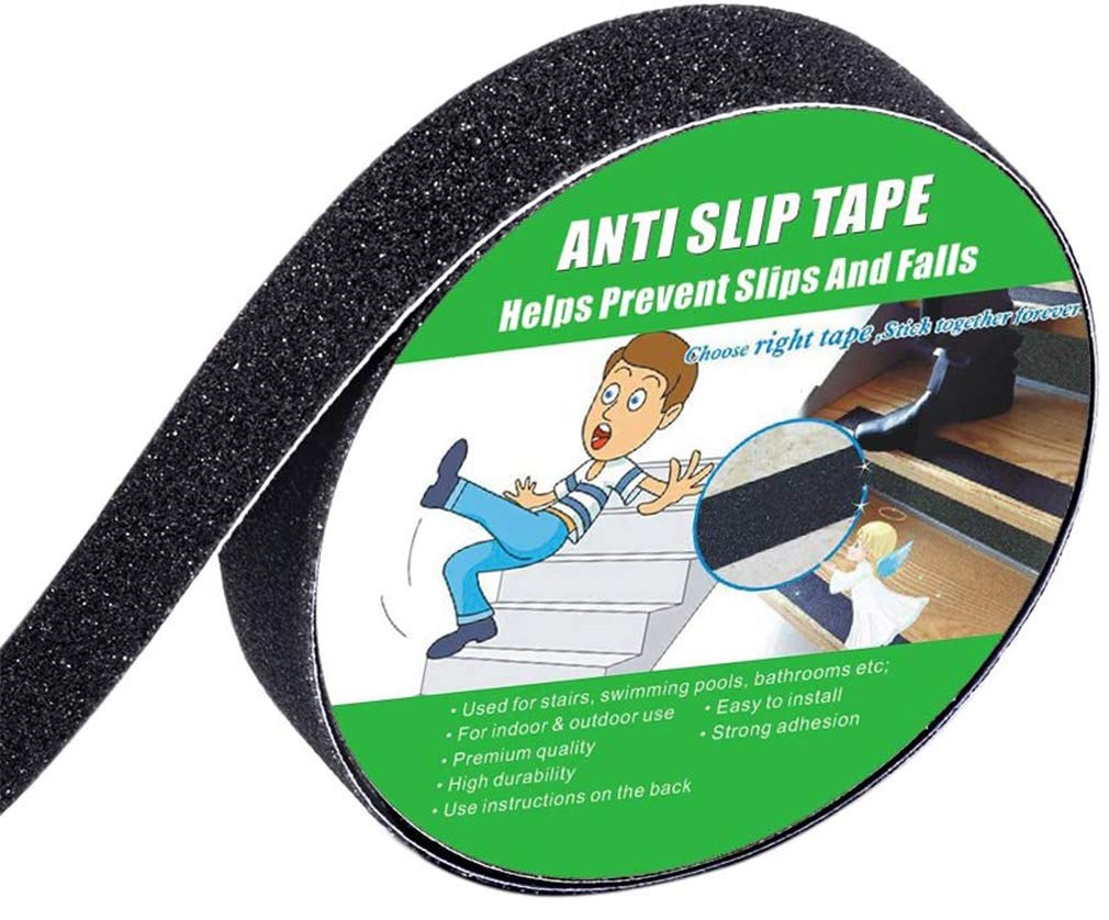 Anti Slip Tape, High Traction,Strong Grip Abrasive, Not Easy Leaving Adhesive Residue, Indoor & Outdoor (1" Width x 190" Long, Black) 1" Width x 190" Long