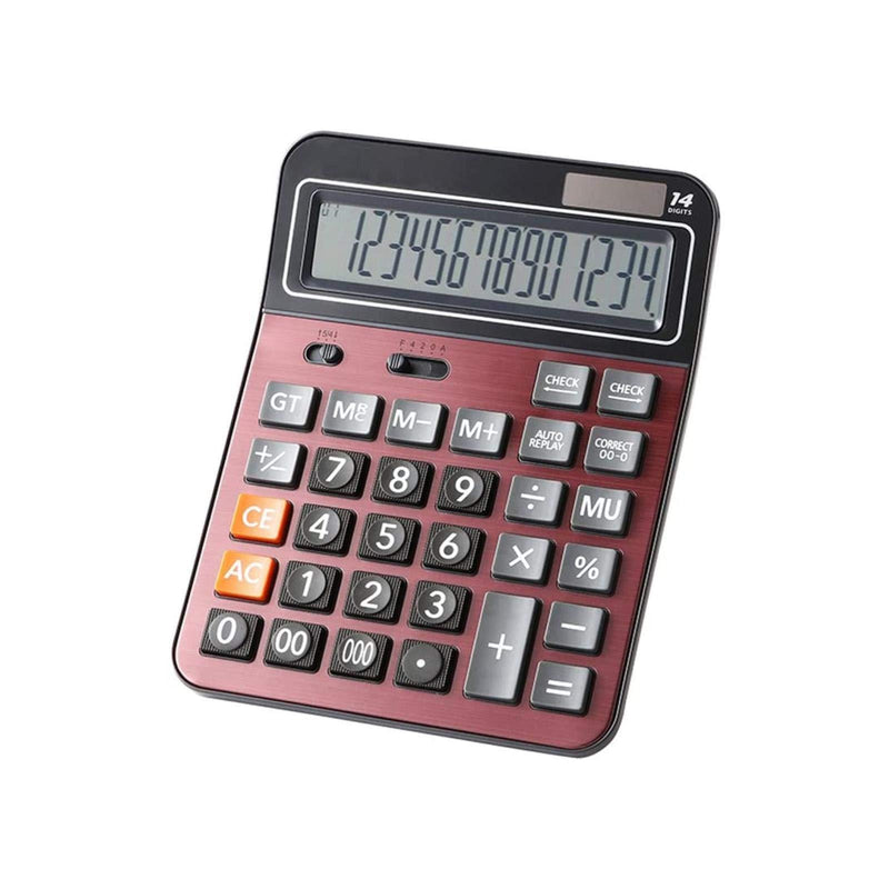 Financial Professional Standard Calculators,Large Calculator,Office/Business/Scientific Desktop Calculator with 14-Digit Large Display, Solar and AAA Battery Dual Power red