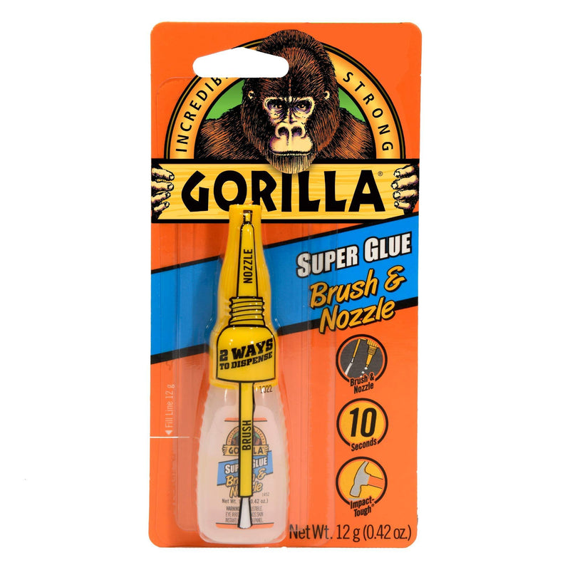 Gorilla Super Glue with Brush & Nozzle Applicator, 12 Gram, Clear, (Pack of 1) 1 - Pack