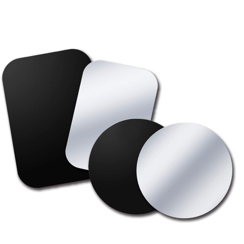 Metal Plate for Magnetic Car Mount - Tryone 4 Pack Disc with 3M Adhesive Compatible with Phone Magnets/ Cell Phone Automobile Magnet Cradles , No Logo or Hole, 2 Rectangle 2 Round, Black&Silver