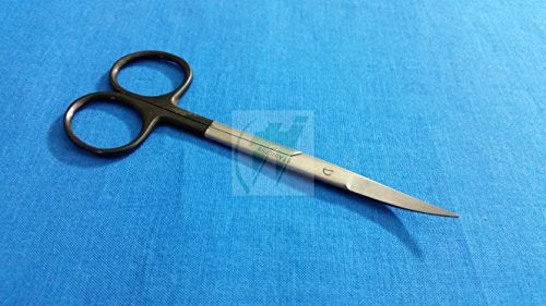 Premium Iris Supercut Micro Dissecting Scissors Curved 4.5" with One Serrated Blade (HTI Brand)
