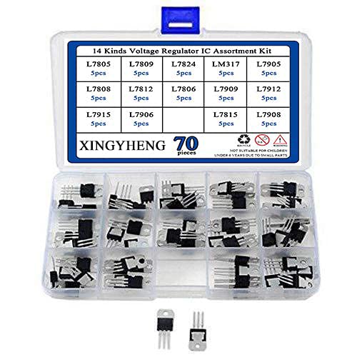 XINGYHENG 70Pcs 14 Values Three Terminal Positive Negative Voltage Regulator Transistor Kit T0-220 (L7805, L7806, L7808, L7809, L7812, L7815, L7824, L7905, L7906, L7908, L7909, L7912, L7915, LM317)