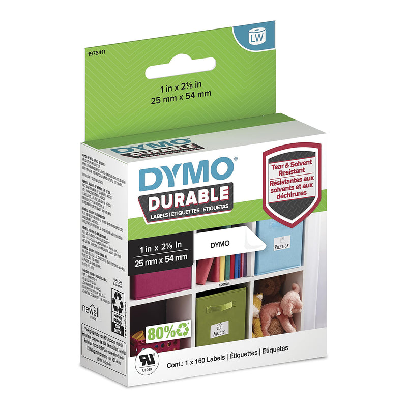 DYMO LW Durable Labels for LabelWriter Label Printers, White Poly, 1” x 2-1/8”, Roll of 160 (1976411) 1" x 2-1/8"