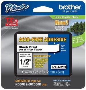 2/Pack Genuine Brother 1/2" (12mm) Black on White Acid Free Adhesive TZe P-Touch Tape for Brother PT-D200, PTD200 Label Maker