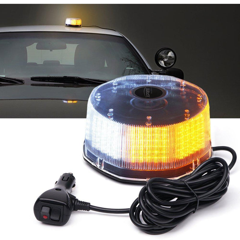Xprite White Amber Yellow 240 LED Emergency Warning Rotating Strobe Beacon Light, 14 Flash Modes Revolving Safety Caution Lights with Magnetic Mount, for 12V Vehicle Truck Snow Plow
