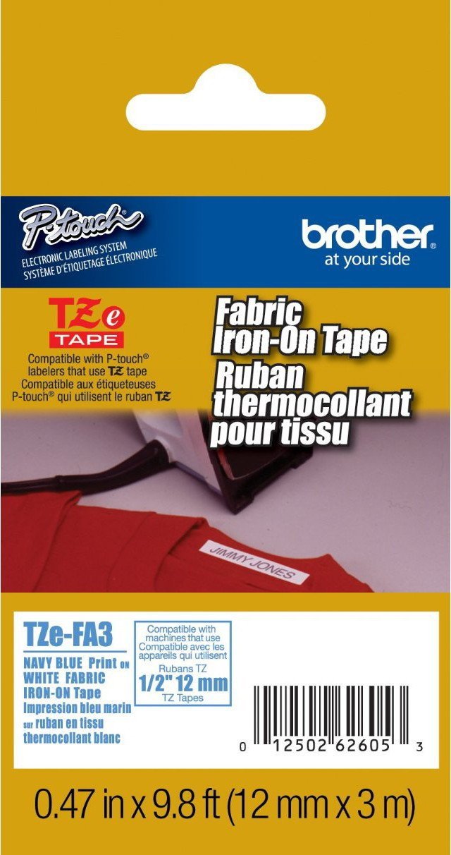 2/Pack Genuine Brother 1/2" (12mm) Navy Blue on White Iron on Fabric TZe P-Touch Tape for Brother PT-1890, PT1890 Label Maker