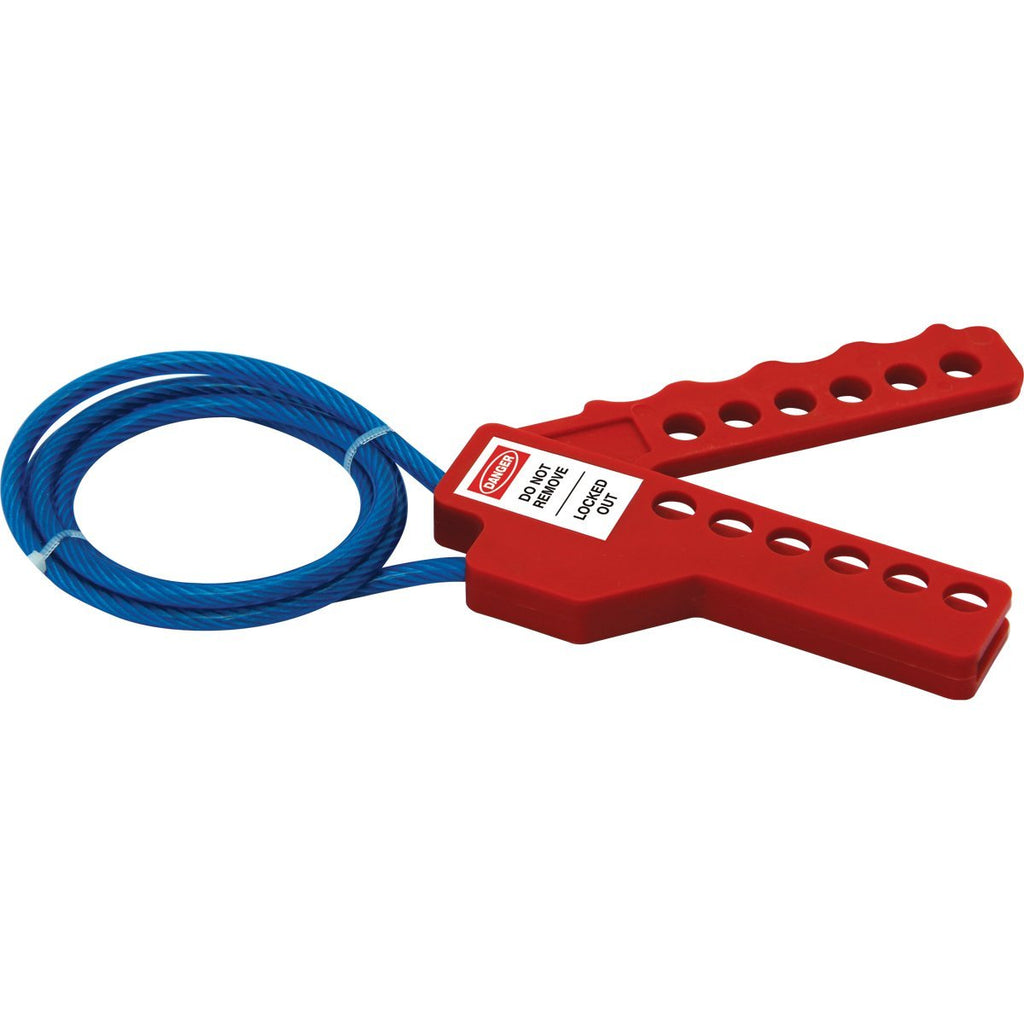 Lockout Safety Supply 7244 Squeezer Multipurpose Cable Lockout with Metallic Blue Cable, Red