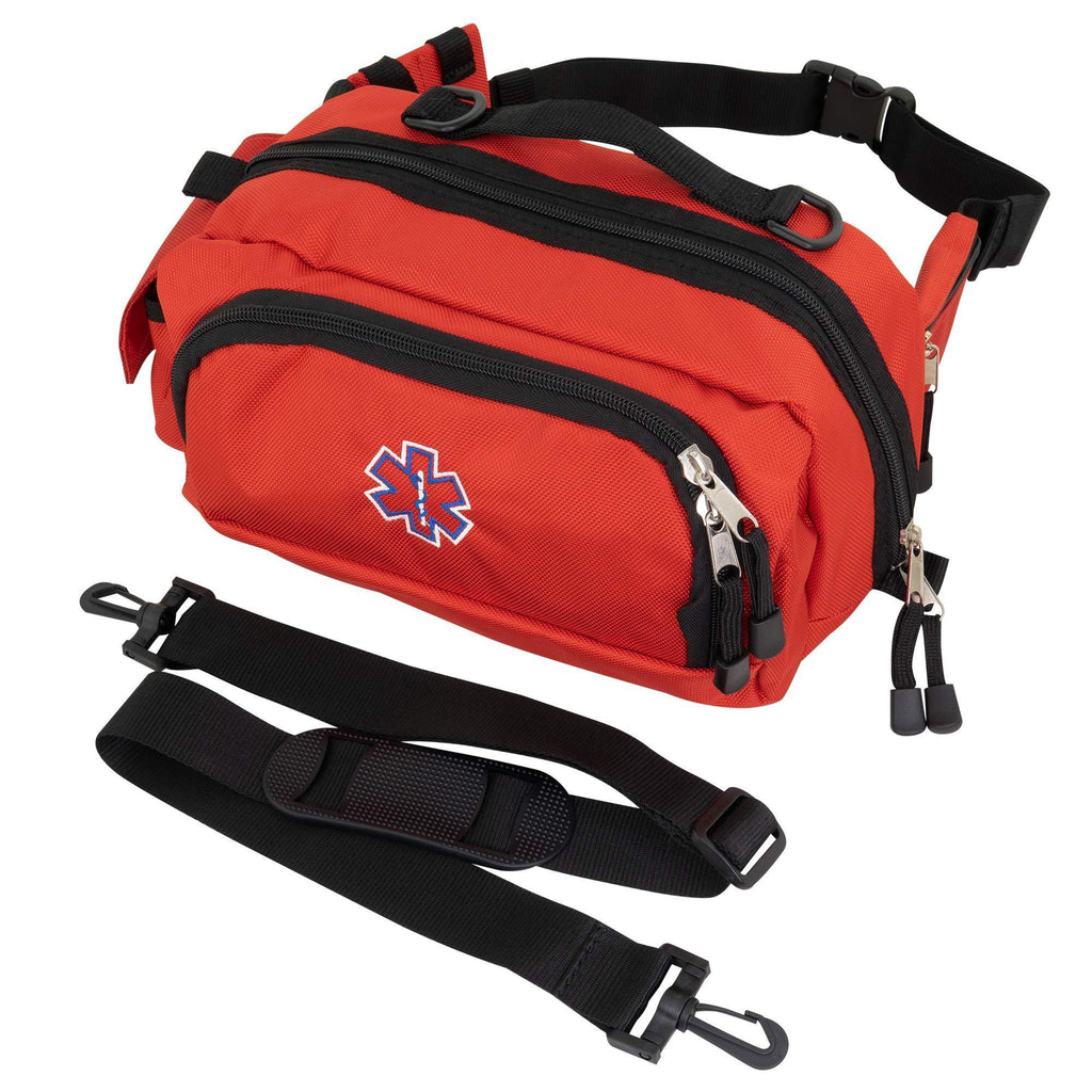 LINE2design Deluxe Medical Fanny Pack Large - EMS Emergency First Aid Paramedic EMT First Responder - Portable Travel Size Medical Equipment Organizer Hip Bag with Multiple Internal Pockets - Red