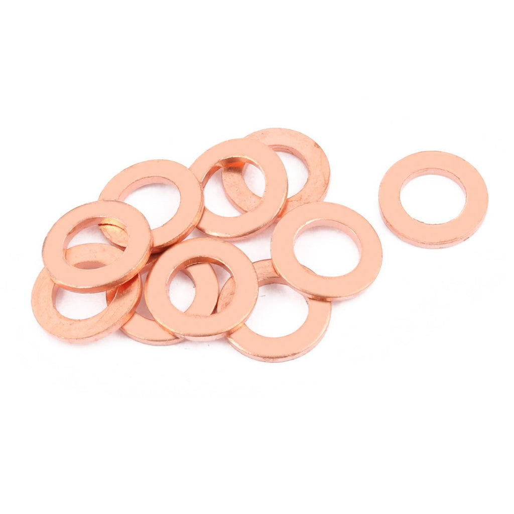 uxcell 10pcs 18mm x 10mm x 2mm Flat Ring Copper Crush Washer Sealing Gasket Fastener