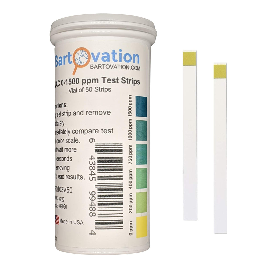 Quaternary Ammonium (QAC, Multi Quat) Sanitizer Test Strips, 0-1500 ppm [Vial of 50 Strips]