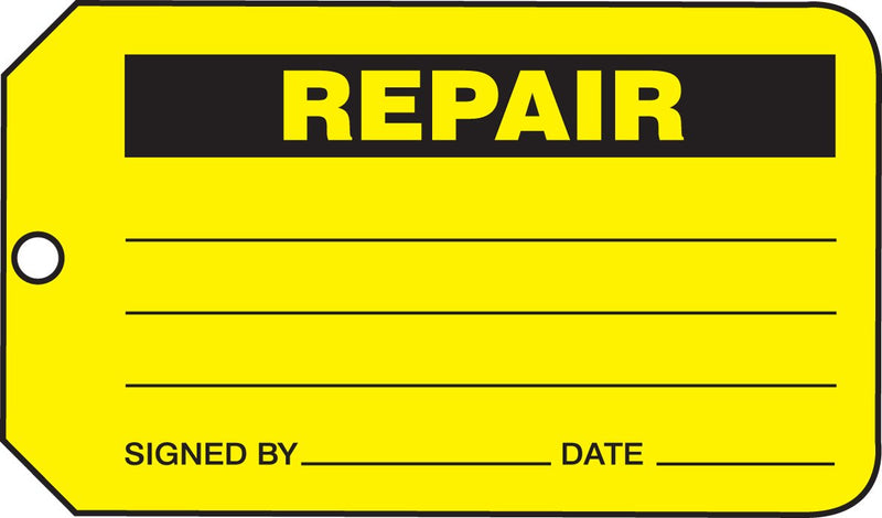Accuform MMT336CTM PF-Cardstock Production Control Tag, Legend"Repair", 5.75" Length x 3.25" Width x 0.010" Thickness, Black on Yellow (Pack of 5)
