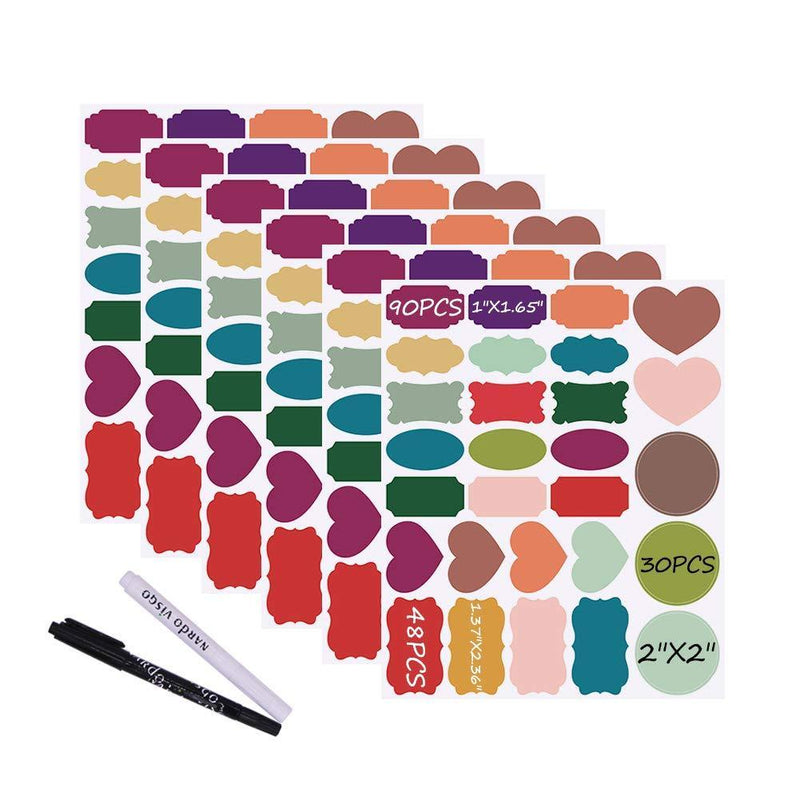Nardo Visgo Colored Chalkboard Labels: 168 Premium Stickers + 2 Chalk Markers-Waterproof Removable Reusable Chalkboard Stickers,Perfect for Decorating Your Mason Jars Pantries Crafts and Offices