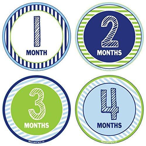 24 Pack Baby Month Stickers and Milestone Stickers by Kenco - Track Your Baby's First Year Month-by-Month and Holidays! Boys and Girls' Available Boy