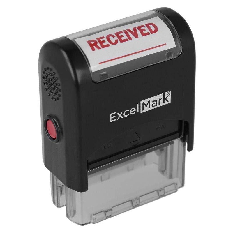 ExcelMark A-1539 Self-Inking Rubber Stamp - Received with Signature Line - Red Ink