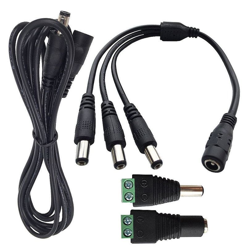 DZYDZR 1 Pairs 2.1mm x 5.5mm Female Male DC Power Plug Terminal Adapter +1 Female to 3 Male Plug 5.5x2.1mm Port 12V Splitter Cable+1 Meter Male to Female Power Cord (3.3ft) 3.3ft + 1to3