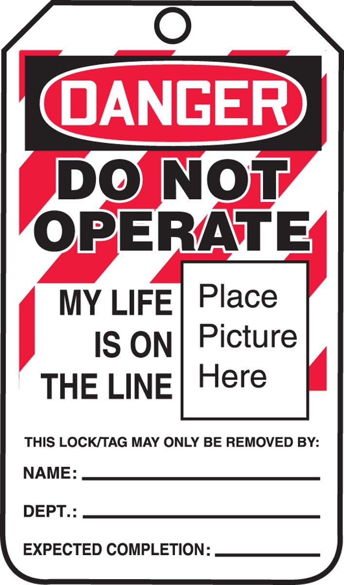 Accuform Lockout Tags, Pack of 5, Danger Equipment Lock Out My Life is on The Line, US Made OSHA Compliant Tags, Temperature & Water Resistant RP-Plastic, 5.75" x 3.25", MLT600PTM 5 Tags