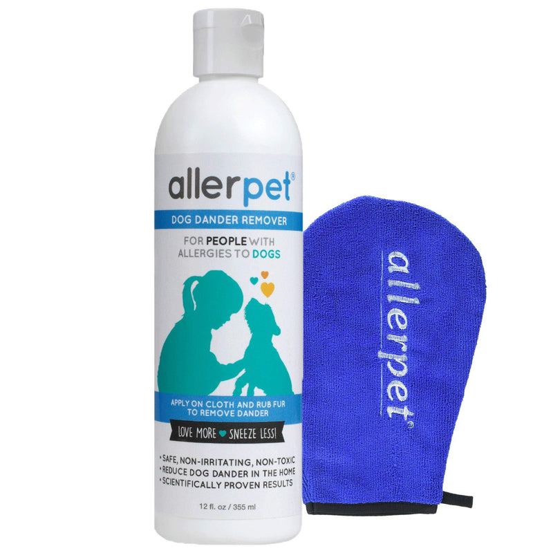 Allerpet Dog Allergy Relief - Best Pet Dander Remover for Allergens - Ditch Your Allergy Shampoo - 100% Non-Toxic & Safe for Pets, Good for Fur & Skin Single w/ Applicator Mitt